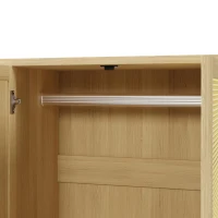 Rustic Oak Rattan Wardrobe with Clothes Rail and 2 Drawers, Wooden Armoire Closet Cabinet for Bedroom, 120L x 50W x 180H cm, Oak(m-10)
