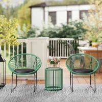 Outsunny 3-teiliges Outdoor-Möbelset, 1 Tisch, 2 Stühle, Glastischplatte, Kunststoff-Rattan um Stahlrahmen, weiche Kissen, Grün(m-10)