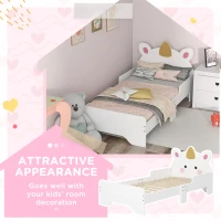 ZONEKIZ Unicorn-Designed Toddler Bed, Kids Bedroom Furniture, for Ages 3-6 Years, 143 x 74 x 67cm - White(m-4)
