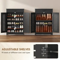 HOMCOM Shoe Cabinet with Louvered Doors, Modern Shoe Storage Cabinet with Drawer and Adjustable Shelves, Black(m-5)