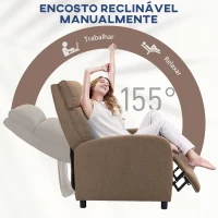 HOMCOM Poltrona Relax Reclinável até 155° Poltrona Reclinável Manual para Pessoas com Altura Inferior 195 cm 67x87x98 cm Marrom(m-4)