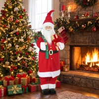HOMCOM 4ft Singing Dancing Santa Claus, Standing Christmas Animated Santa Figure with Gift and Sack, Sound/Touch Activated(m-2)