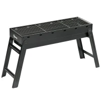 Outsunny Barbecue a Carbonella Portatile con Gambe Pieghevoli e Vassoio Estraibile, 74x20x38cm, Nero(m-1)