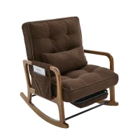 Cozy Rocking Chair with Adjustable Footrest and Side Pocket, Soft Corduroy Glider Armchair for Nursery, 92L x 80W x 70H cm, Coffee(m-2)