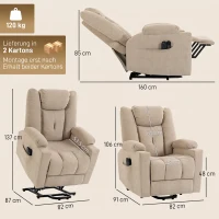HOMCOM Sillón elevador eléctrico con masaje por vibración y función de calor, Sillón relax en terciopelo con acolchado de muelles, Blanco crema(m-3)