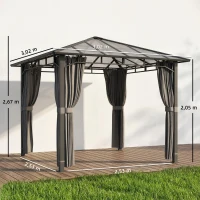 Outsunny Gartenpavillon ca. 3 x 3 m Metall Pavillon mit 6 mm Polycarbonat-Dach 4 Seitenteile, UV50+ Dunkelgrau(m-3)