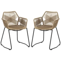 HOMCOM Set 2 Sedie da Pranzo Stile Boho da Interno in Rattan PE con Schienale Basso e Braccioli, Giallo(m-1)