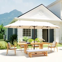 Outsunny Grande Parasol de Jardin Exterieur 4,6 x 2,7 m avec Pied en Croix, Parasol Double avec Manivelle, pour Terrasse, Crème(m-9)