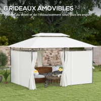 Outsunny Tonnelle de jardin 3 x 4 m tente de réception avec 6 rideaux amovibles à double toit pour patio, festival, crème(m-6)