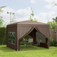 Outsunny Tenda de Jardim com Paredes Laterais Amovíveis Janelas Porta com Fecho de Correr e Bolsa de Transporte 295x295x196-258 cm Café(m-10)
