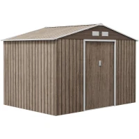 Outsunny Abri de jardin 5,4 m² 2,77 x 1,95 x 1,92 m kit de fondation porte coulissante ventilations acier galvanisé, marron clair(m-11)