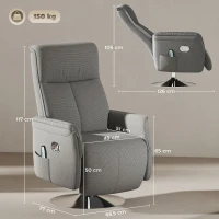 HOMCOM Fauteuil relax massant fauteuil de relaxation inclinable pivotant dossier et repose-pieds réglable 68,5x77x117cm gris(m-3)