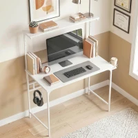 HOMCOM Computer Desk, 80cm Home Office Study Table with Hutch Shelf, Cup Holder, Headphone Hook, White(m-10)