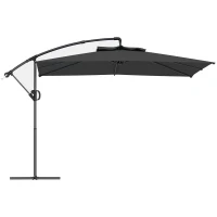 Outsunny Parasol déporté carré 3 x 3 m avec manivelle, base croisée, parasol inclinable rotation à 360° toile 180 g/m² gris foncé(m-11)