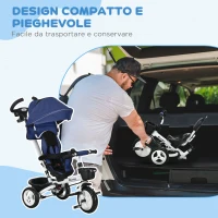 HOMCOM Triciclo Passeggino per Bambini con Maniglione, Parasole Regolabile e Cintura di Sicurezza, Blu Scuro(m-5)