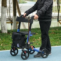 HOMCOM 4 Wheel Rollator with Seat and Back, Folding Mobility Walker with Carry Bag, Adjustable Height, Dual Brakes, Cane Holder, Lightweight Aluminium Walking Frame for Seniors and Disabled, Blue(m-2)