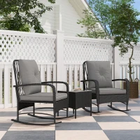 Outsunny Three-Piece Rocking Chair Rattan Bistro Set - Black(m-2)