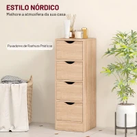 HOMCOM Armário de Casa de Banho Estreito com 4 Gavetas e Puxadores com Ranhuras, 29x29x83 cm, Madeira Natural(m-6)