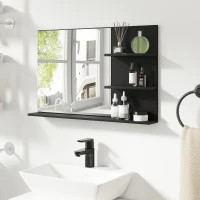 kleankin Specchio Bagno Moderno con 2 Ripiani Laterali e Ripiano Inferiore, in Legno e Vetro, 75x10x48 cm, Nero(m-7)