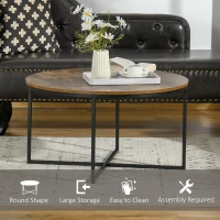 HOMCOM Round Coffee Table, Industrial Side Table with Metal Frame, Large Coffee Tables for Living Room, Bedroom, Rustic Brown(m-4)