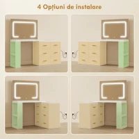 HOMCOM Toaletă pentru Cameră cu Oglindă și Lumini LED Reglabile, 6 Sertare, 2 Rafturi și Prize Electrice, Alb(m-7)