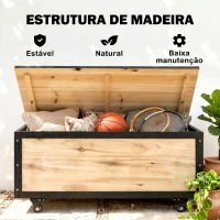 Outsunny Baú de Exterior 121 L Baú de Armazenamento em Madeira com 4 Rodas para Jardim Pátio Varanda 100x50x43 cm Natural e Preto(m-5)