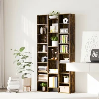 HOMCOM Libreria Moderna in Legno Alta 181 cm con 21 Scomparti e 10 Ripiani Regolabili, Marrone Rustico(m-7)