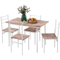 HOMCOM Conjunto de Refeição 5 Peças Conjunto de Mesa e 4 Cadeiras para 4 Pessoas com Estrutura de Aço 110x70x75 cm Madeira e Branco(m-14)