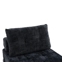 Cozy Convertible Floor Sofa Bed with Button-Tufted Detailing, Soft Chenille Folding Sleeper Couch for Living Room, 180L x 79W x 57H cm, Black(m-11)