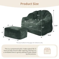 Oversized Bean Bag Chair with Full-Body Segmented Support, Ergonomic Lounger for Gaming, Reading or Napping, 86.5L x 99W x 64.5H cm, Green(m-3)
