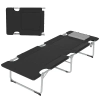 Outsunny Lit de camping pliable lit de camp pour adultes portable avec oreiller amovible rembourrage mousse 183 x 66 x 33 cm noir(m-11)