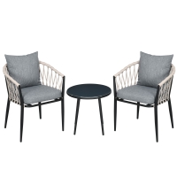 Outsunny Gartenmöbel Set für 2 Personen inkl. 1 Tisch, 2 Stühlen mit Sitzkissen, Balkon-Set, Stahl, Grau