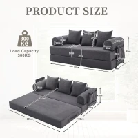 Cozy Compressible Folding Sofa with Detachable Metal Frame, Soft Modular Sectional Couch for Small Apartment, 110L x 33W x 33H cm, Dark Gray(m-3)