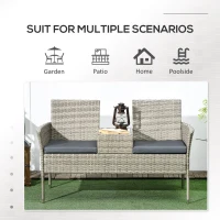 Outsunny Two-Seat Rattan Chair, with Middle Table - Light Grey(m-7)