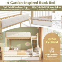 Playful Wooden Bunk Bed Frame with Storage Drawers, Solid Pine Twin Over Full Sleeper Bed for Kids Room, 195L x 140W x 154H cm, Natural+White(m-4)