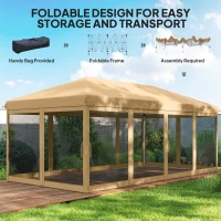 Outsunny 3 x 6m Pop Up Gazebo, Outdoor Canopy Shelter, Marquee Party Wedding Tent with 6 Mesh Walls and Carry Bag, Beige(m-5)