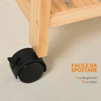 HOMCOM Carrello da Cucina a 4 Livelli in MDF e Legno di Pino con 4 Ruote Girevoli, 40x30x76 cm, Bianco e Marrone(m-5)