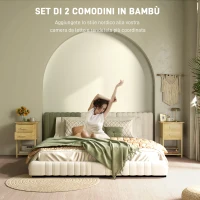 HOMCOM Set 2 Comodini con 2 Cassetti e Ripiano Inferiore in stile Nordico, in Bambù, 40x34x60 cm(m-4)