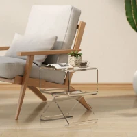 HOMCOM Tavolino Basso Geometrico a 2 Livelli  in Acrilico con Gambe Triangolari, 40x30x45 cm, Trasparente(m-6)
