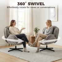 HOMCOM Modern Wingback Accent Chair, Velvet Armchair with Four-Star Base, S-Springs, Swivel, Grey(m-7)