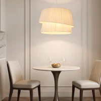 HOMCOM Lampă suspendată elegantă cu abajur dublu, reglabilă pe înălțime, pentru living, Alb(m-6)