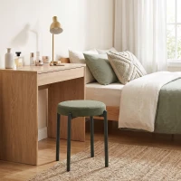 HOMCOM Set 4 taburete stivuibile cu picioare din oțel, aspect de in, pentru sufragerie, living, bucătărie, Verde închis(m-5)