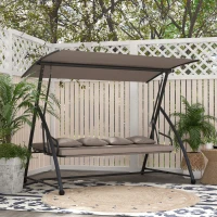 Outsunny 2 in 1 Hollywoodschaukel mit Liegefunktion, 3-Sitzer Gartenschaukel aus Stahl Schaukelbank 170x110x153cm, Hellbraun(m-10)