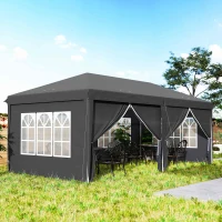 Outsunny Outsunny 3 x 6 m Garden Pop Up Gazebo, Wedding Party Tent Marquee, Water Resistant Awning Canopy with Sidewalls, Windows, Carry Bag, Grey(m-9)