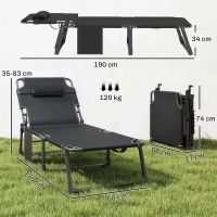 Outsunny Sonnenliege Klappbar Breite Gartenliege mit 5-fach Verstellbar Rückenlehne gepolsterter Matratze Kopfstütze Seitentasche(m-3)