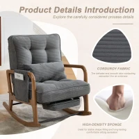 Cozy Rocking Chair with Adjustable Footrest and Side Pocket, Soft Corduroy Glider Armchair for Nursery, 92L x 80W x 70H cm, Gray(m-5)