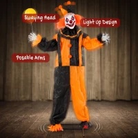 HOMCOM 190cm Life Size Animated Clown Halloween Decoration, Scary Halloween Animatronics Decor with Sound Touch Activated(m-6)