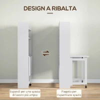 HOMCOM Scrivania Pieghevole con Libreria a 4 Ripiani, 2 Ruote e Foro Passacavi, 80x69x155 cm, Bianco(m-4)