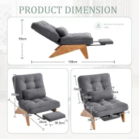 Cozy Reclining Accent Chair with Foldable Ottoman and Lumbar Pillow, Soft Adjustable Lounger for Living Room, 127L x 73W x 90H cm, Dark Gray(m-3)