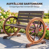 Outsunny Gartenbank 2-Sitzer Sitzbank Holzbank Wagenrad mit Armlehne Landhausstil Tannenholz Braun 105,5 x 59 x 75 cm(m-6)